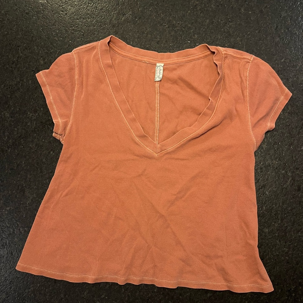 Free People V-Neck Short Sleeve Tee